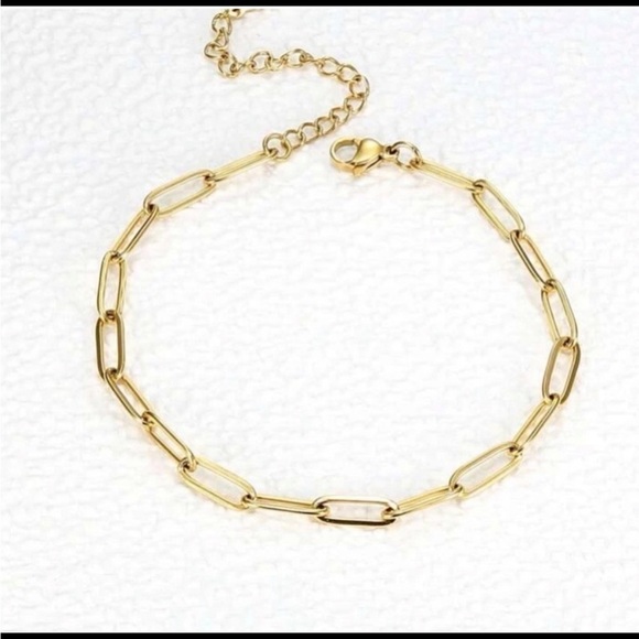 18K Gold plated Paper Clip Chain Bracelet Link Stainless steel womens jewelry - Picture 6 of 7